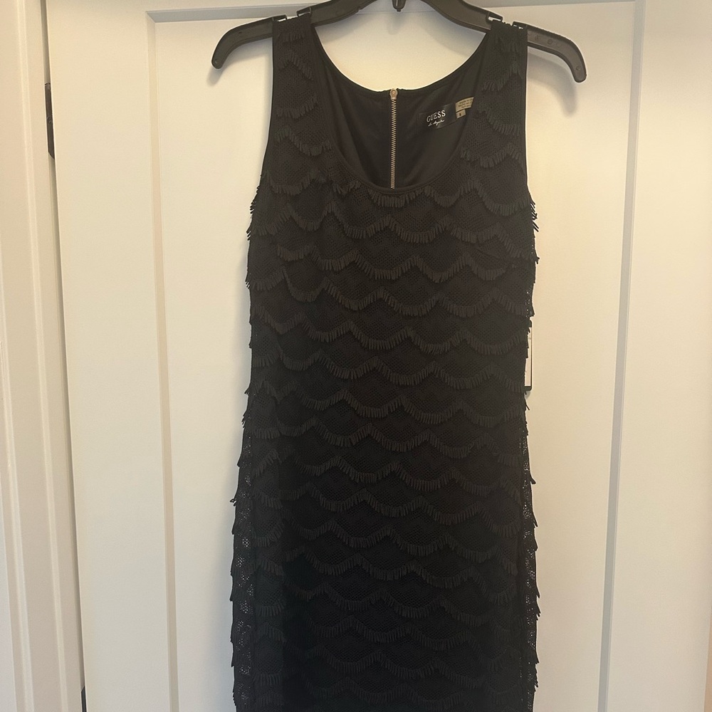 Guess Black Fringe Midi Dress